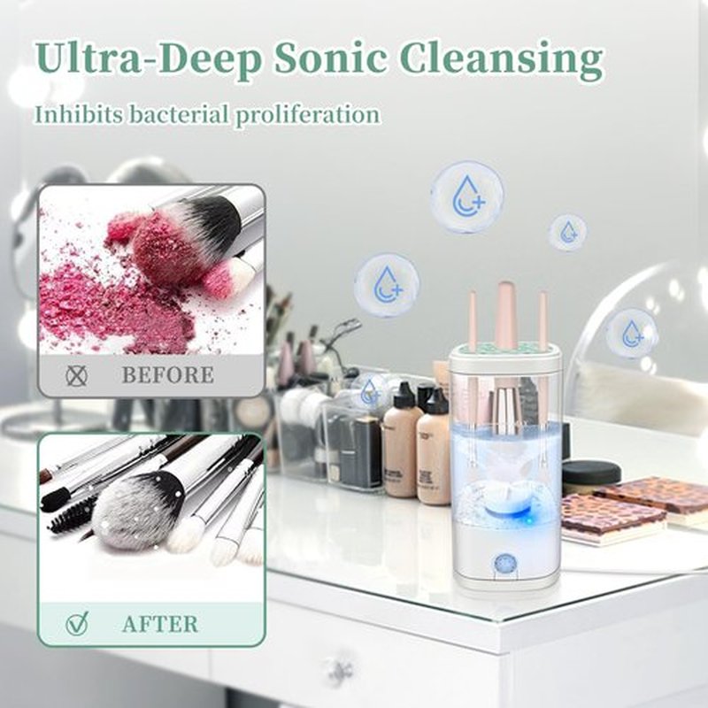Tpsofy Electric Makeup Brush Cleaner Machine, Ultimate Efficient Automatic Cleaner for All Types of Makeup Brushes- Transparent