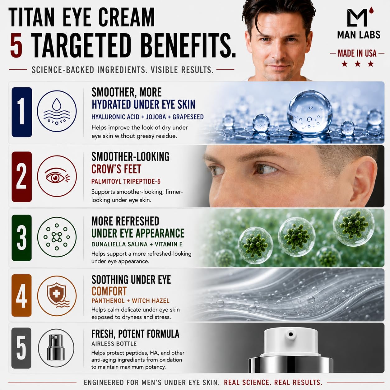Man Labs Titan Mens Eye Cream Anti Aging for Dark Circles Under Eye–Appearance of Eye Bags Treatment for Men–Appearance of Dark Circles Under Eye Treatment, Crows Feet, Puffy Eyes–Cream–Man, Unscented