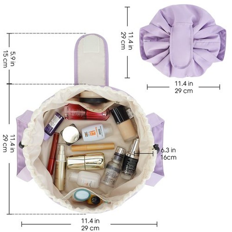 Barrel Drawstring Makeup Bag Large Cosmetic Bag Make up Bags Toiletry Organizer for Women (Purple) (Patent)