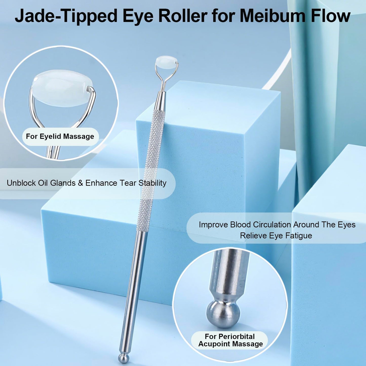 NKQ Metal Eyelid Massage Wand for Dry Eyes,Eyelid Roller for Chalazion,Stye & MGD Relief,Improves Meibum Flow & Unclogs Oil Glands,Gentle Meibomian Gland Expression for Blocked Eyelid Glands (mini)
