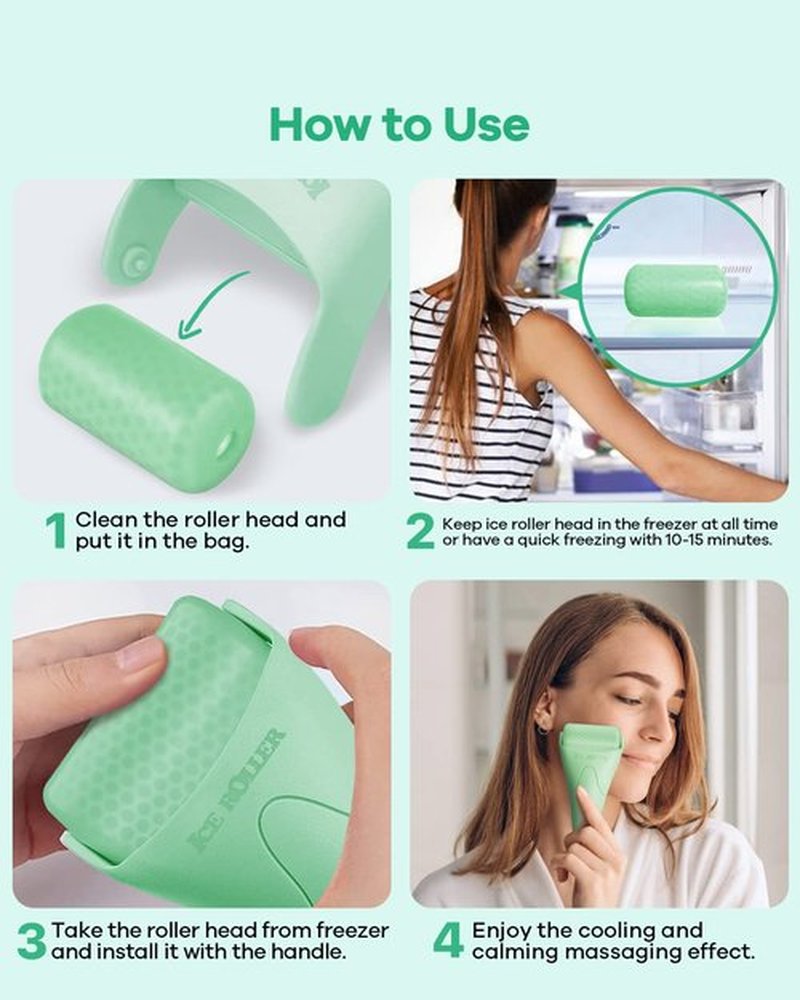 Ice Roller, Ice Roller for Face, Ice Face Roller, Cold Facial Ice Roller Massager for Eye Puffiness, Women's Gifts, Migraine, TMJ Pain Relief & Minor Injuries, Skin Care Products (Light Green)