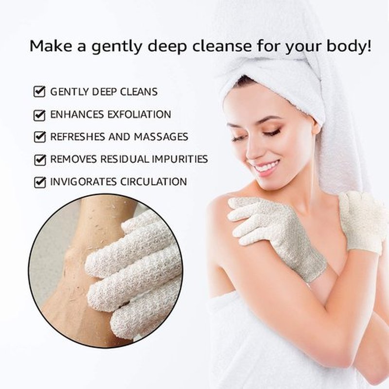 Evridwear Exfoliating Dual Texture Bath Gloves for Shower, Spa, Massage and Body Scrubs, Dead Skin Cell Remover, Gloves with Hanging Loop (1 Pair Light Glove)