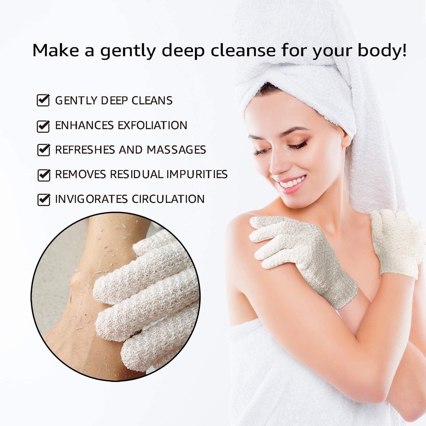 Evridwear Exfoliating Dual Texture Bath Gloves for Shower, Spa, Massage and Body Scrubs, Dead Skin Cell Remover, Gloves with Hanging Loop (1 Pair Light)