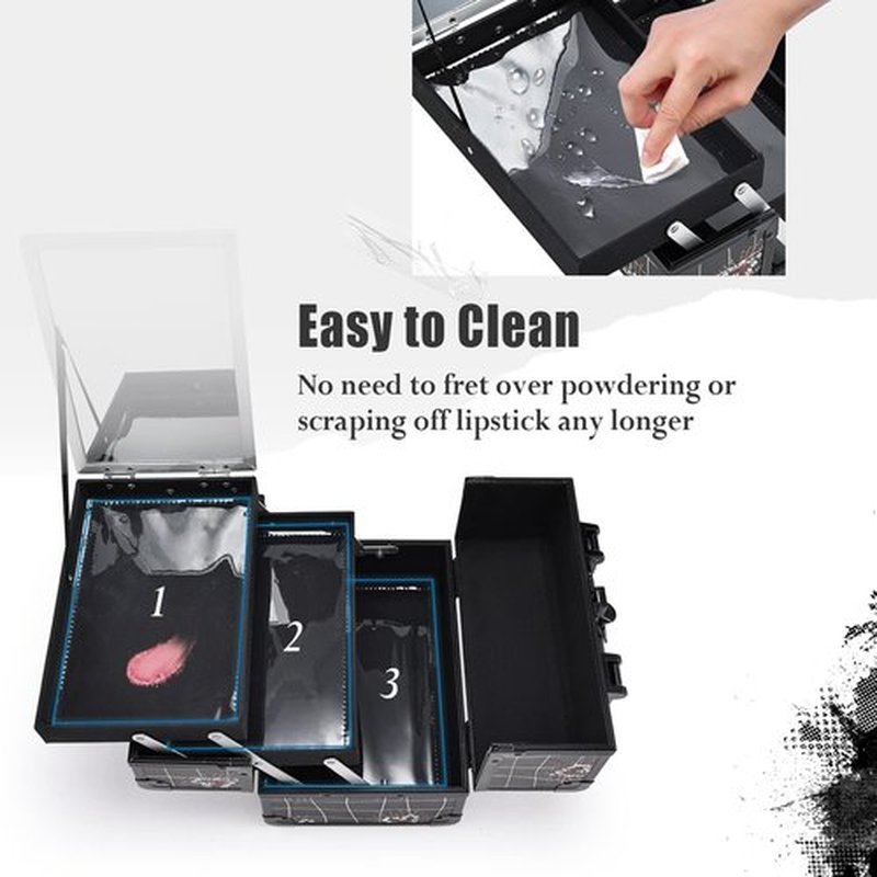 Joligrace Makeup Train Case Portable Makeup Case Organizer 2 Trays Cosmetic Box Storage with Mirror for Cosmetologist Supplies Nail Tech Traveling Makeup Travel Box Punk Love Hearts