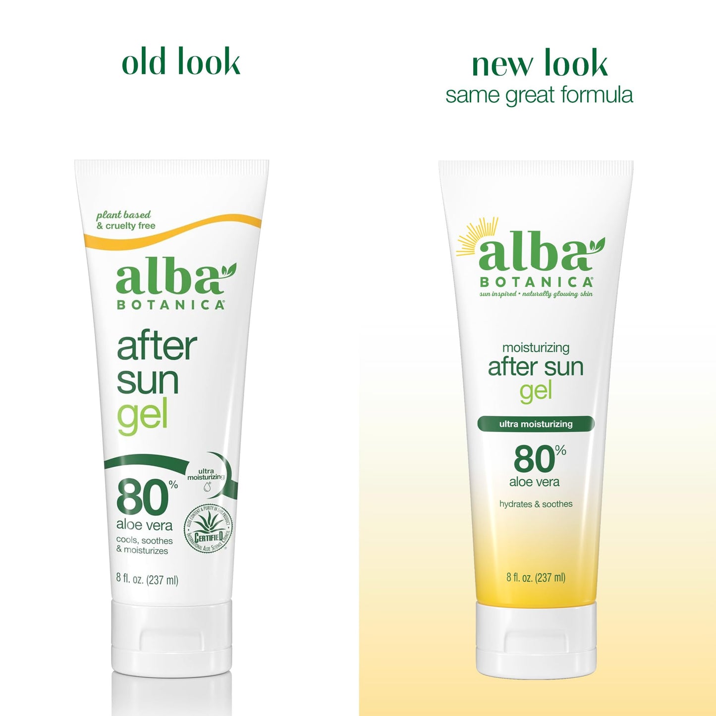 Alba Botanica Aloe Vera Gel for Skin, Cooling After Sun Treatment for Face and Body, Made with Purity Certified 80% Aloe Vera Gel Formula, 8 fl. oz. Tube (Packaging May Vary)