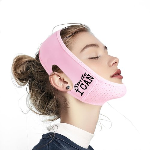 Yuibthr Chin Strap for Sleeping, V Line Lifting Mask, Positive Sayings, Reusable Face Strap, Jaw Exerciser (pink)