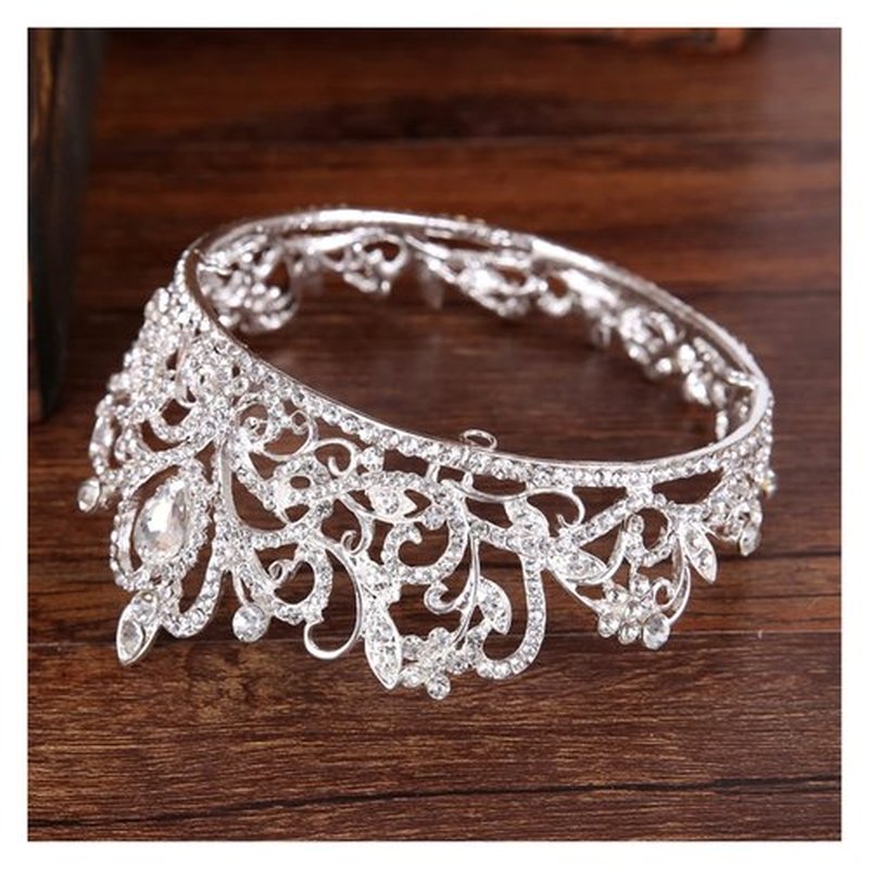 TRUSTTWO Trendy Bridal Wedding Crown Hair Accessories Silver Color Rhinestone Crystal Crown Princess Round Crown Bridal Wedding Crown The New(Silver)