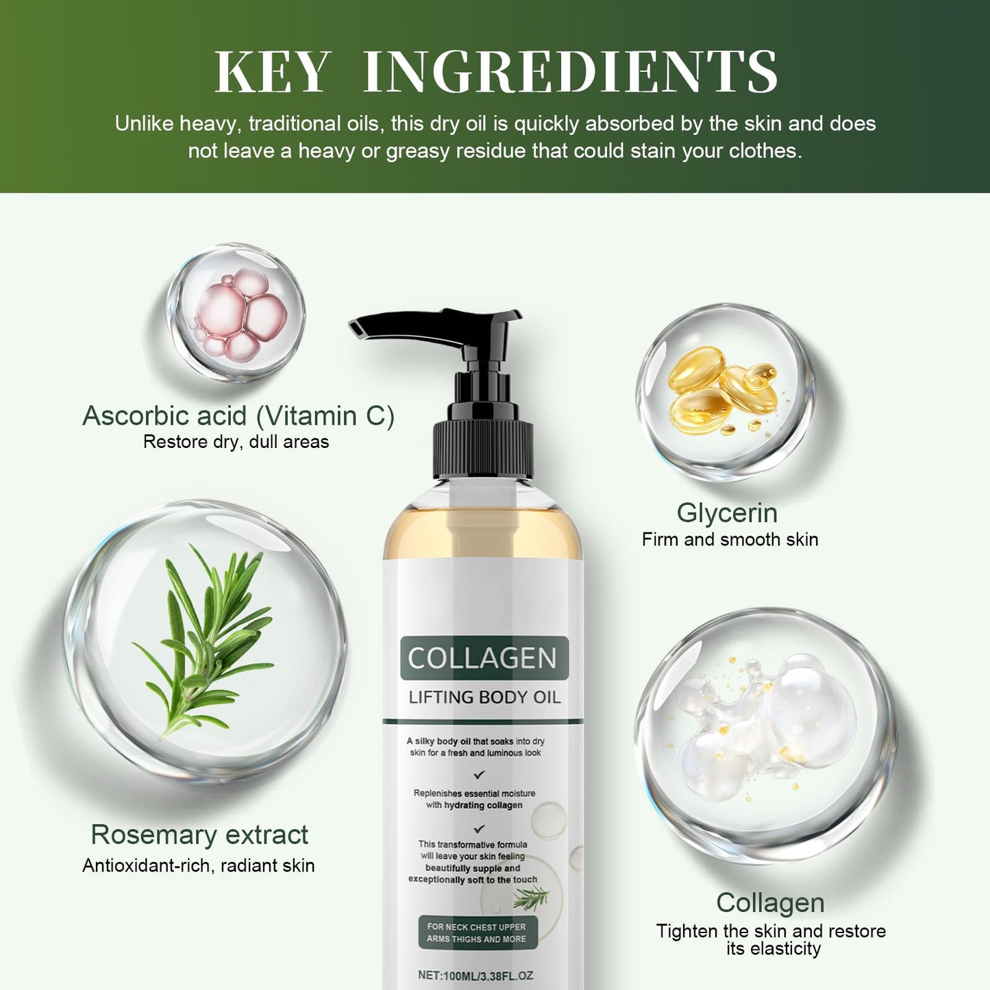 ptoso Collagen Lifting Body Oil After Shower, Hydrating Collagen Oil, Moisturizing Anti Aging Silk Body Oils for Women & Men, Smooth & Anti Wrinkles, Lightweight Non-Greasy