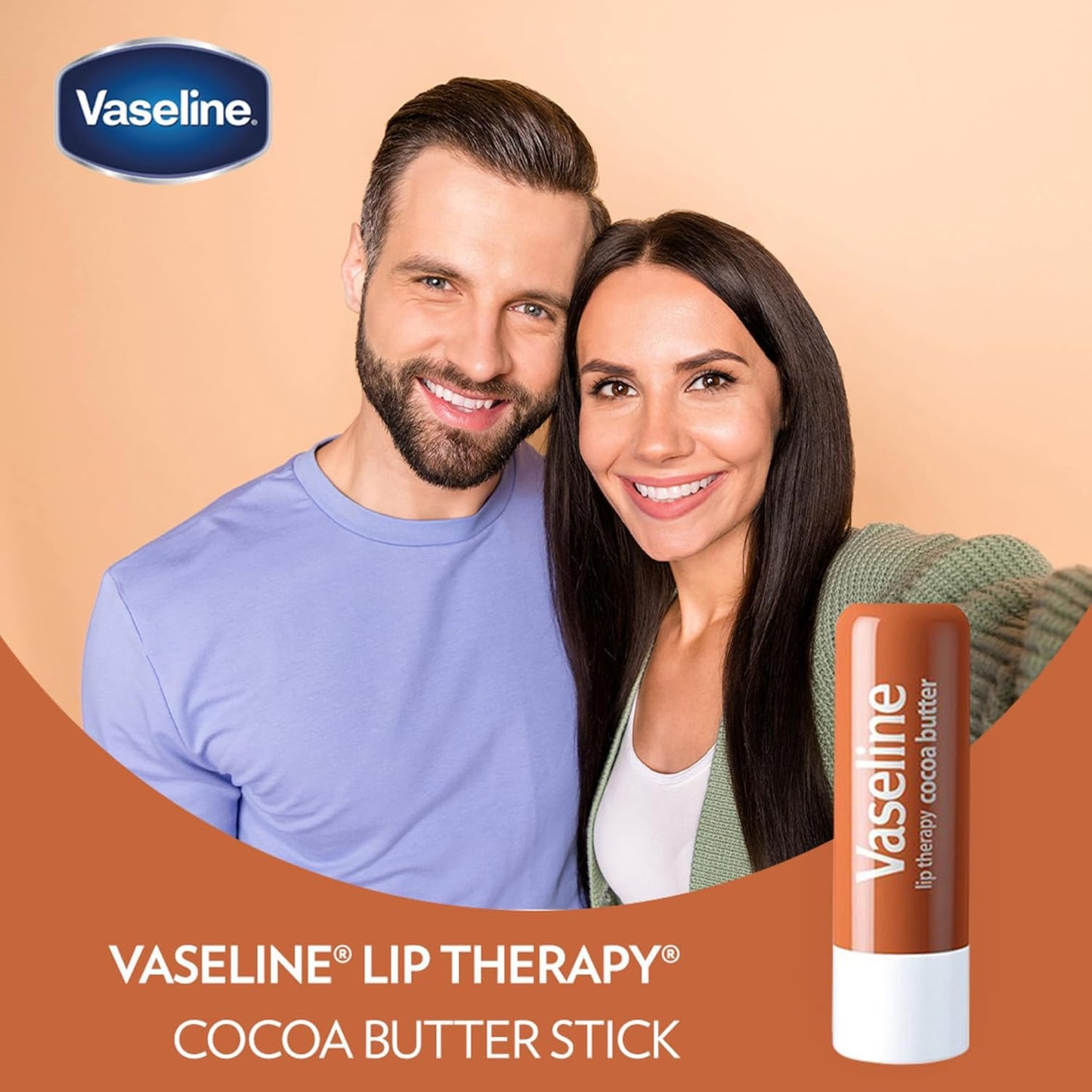 Vaseline Lip Therapy Cocoa Butter, Fast-Acting Nourishment, Ideal for Chapped, Dry, or Cracked Lips, Lip Balm Stick, 0.16 Oz (Pack of 4)
