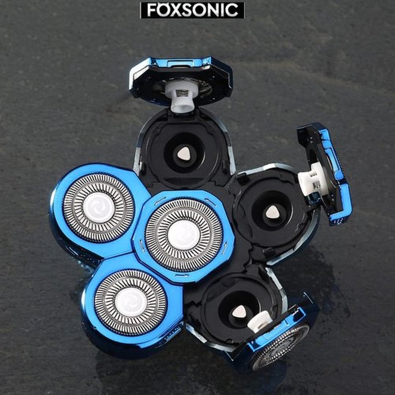 FOXSONIC Blue 6 Blades Shaver Replacement Heads for Head Shaver, 6 Blades Head Shaver Replacement Blades Bald Shaver with Blade Cover Electric Razor Shaver Head