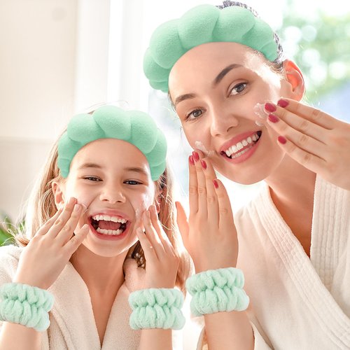Zkptops Spa Headband for Washing Face Wristband Set Sponge Makeup Skincare Terry Cloth Bubble Soft Get Ready Hairband for Women Girl Puffy Padded Headwear Non Slip Thick Hair Accessory(Light Green)