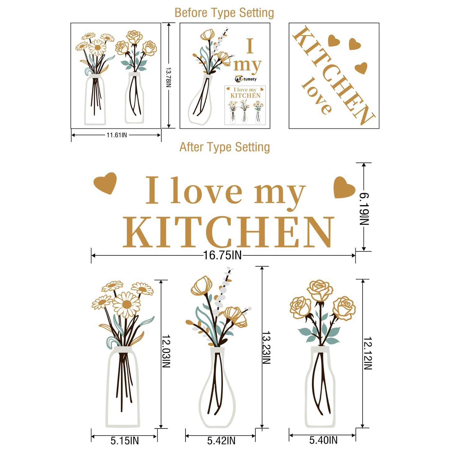 Rotumaty Kitchen Wall Stickers Decals Love Kitchen Quotes Sign Wall Decor