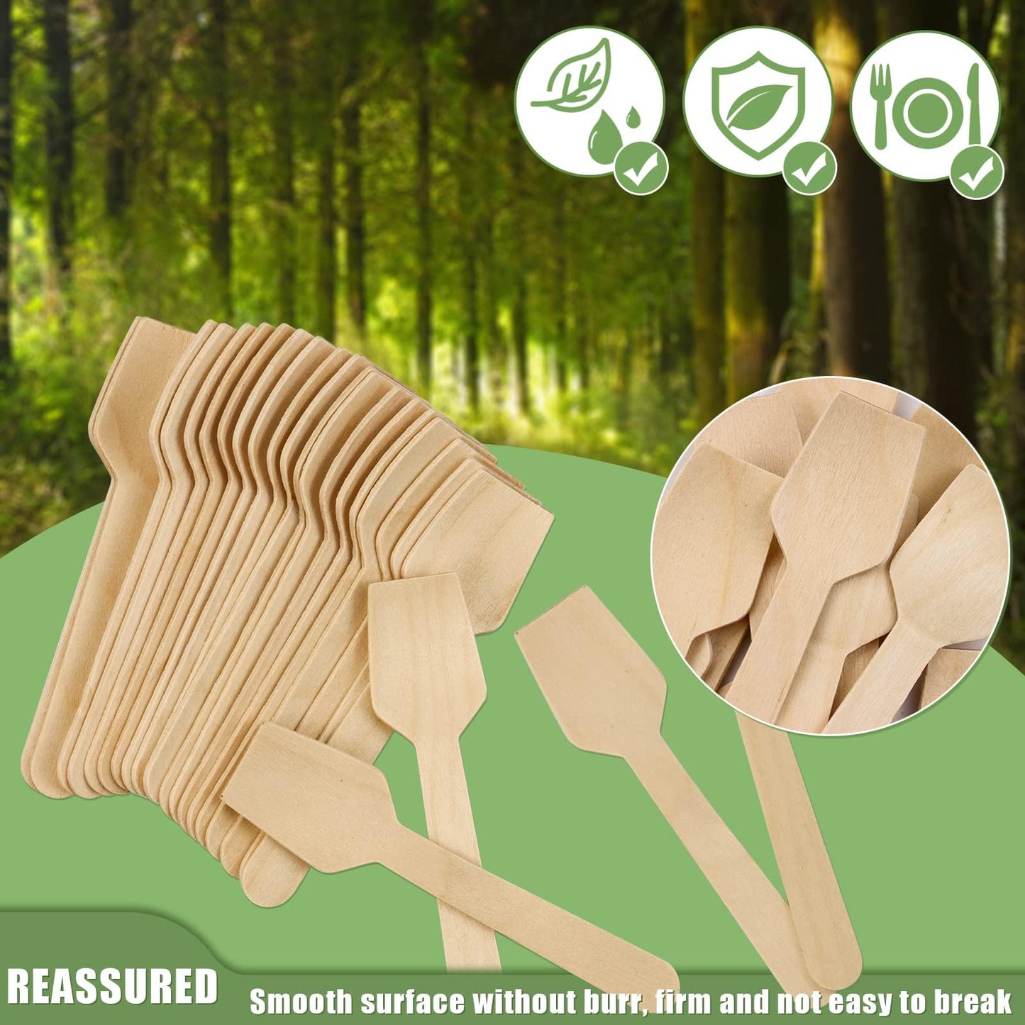 WYOMER 300 Pcs 3.75" Disposable Mini Wooden Tasting Spoons - Bulk Small Wood Spoons for Ice Cream Sampling, Honey, Desserts, Charcuterie Board & Tasting Events