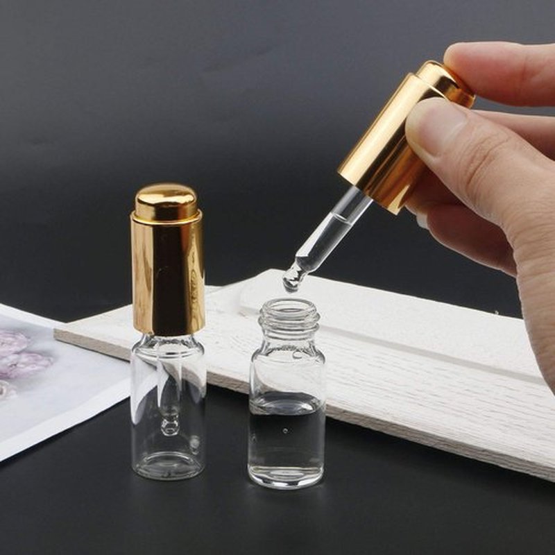Ellbest 8Pcs 10ml Clear Press Dropper Bottles, Empty Refillable Essential Oil Bottles Container Perfume Cosmetic Bottle Travel Pressing Dropper Bottle, Gold Cap