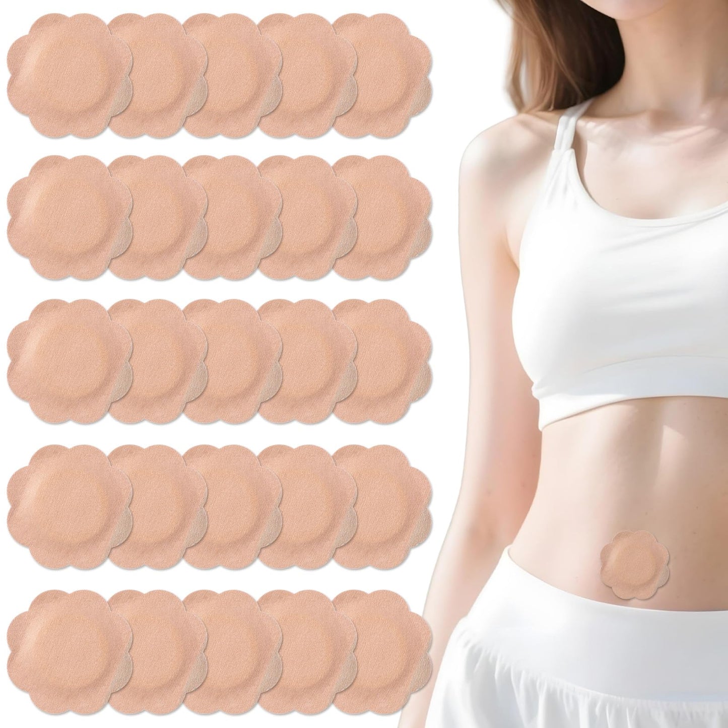 Guduling 60 Pcs Disposable Castor Oil Patches,Flower-Shaped Castor Oil Navel Patch,Self-Adhesive & Waterproof Belly Button Patches for Relaxation
