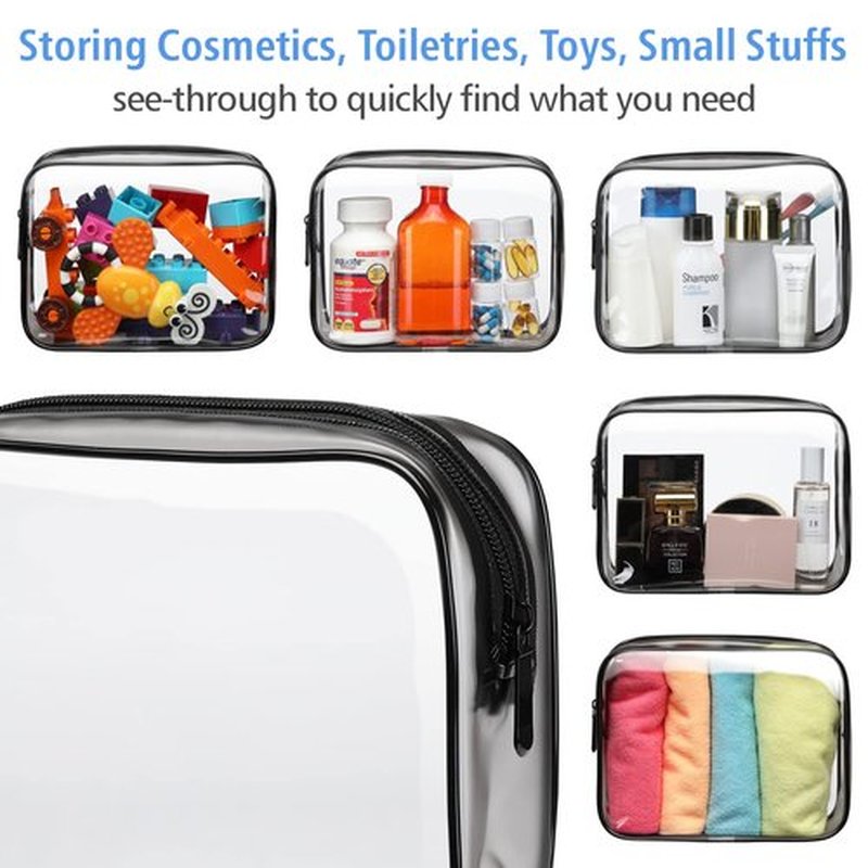 PACKISM TSA Approved Toiletry Bags - 2 Pack Clear Toiletry Bags Clear Travels Bags for toiletries, Clear Cosmetic Bags with Zipper Carry on Toiletry Bag Airport Airline Compliant Bag, Black