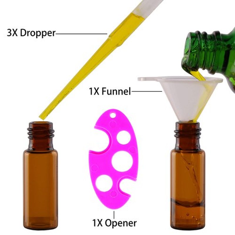 MaxMau Pack of 100,5ml Amber Glass Roller Bottles for Essential Oils Refillable Roll on Bottle with Stainless Steel Roller Balls Golden Cap For Home Travel Aromatherapy