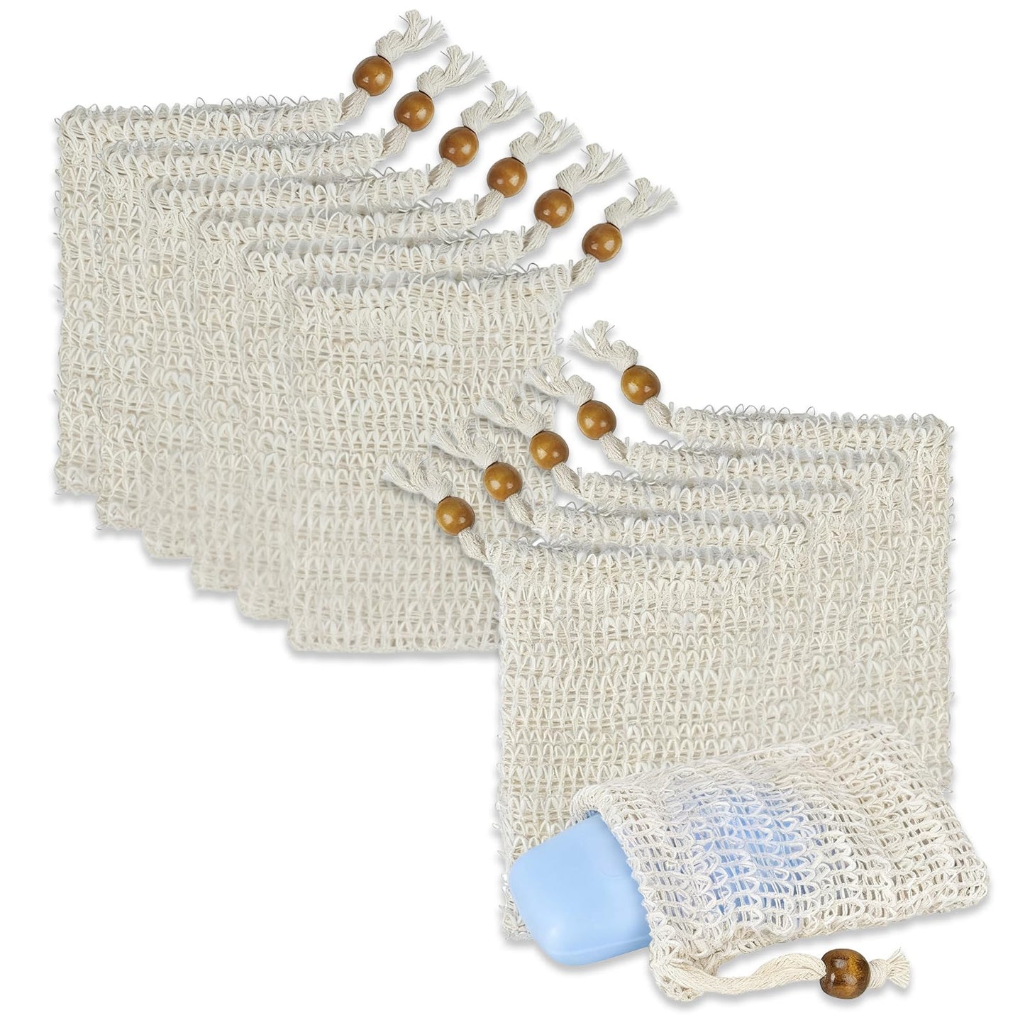 12 PCS Soap Saver Bag, Exfoliating Soap Saver Pouch, Natural Cotton Linen Mesh Soap Bag with Drawstring for Smooth Skin, for Bathing & Facial Cleansing