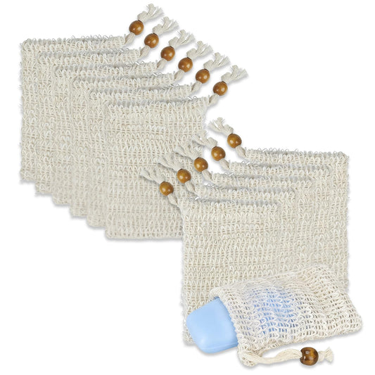 12 PCS Soap Saver Bag, Exfoliating Soap Saver Pouch, Natural Cotton Linen Mesh Soap Bag with Drawstring for Smooth Skin, for Bathing & Facial Cleansing
