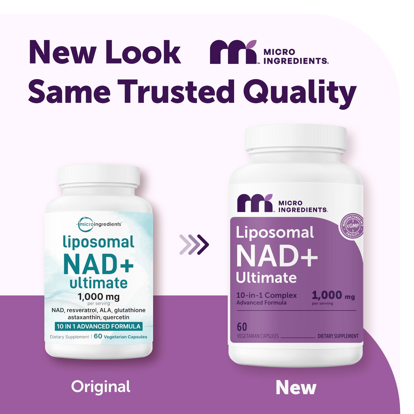 Micro Ingredients Liposomal NAD+ Ultimate Complex 1,000mg | 60 Veggie Capsules | NMN Pathway Formula | 10-in-1 with Resveratrol, Glutathione, & Astaxanthin | NAD Supplement for Women & Men
