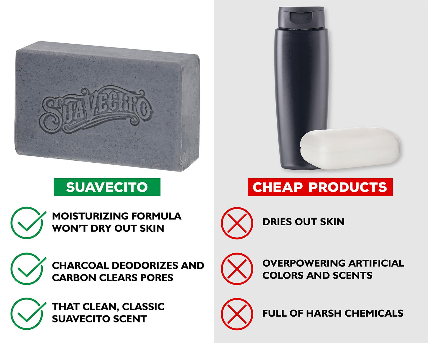 Suavecito Body & Hand Soap Bars Moisturizing Masculine Original Fragrance With Charcoal 6 oz 3 Pack