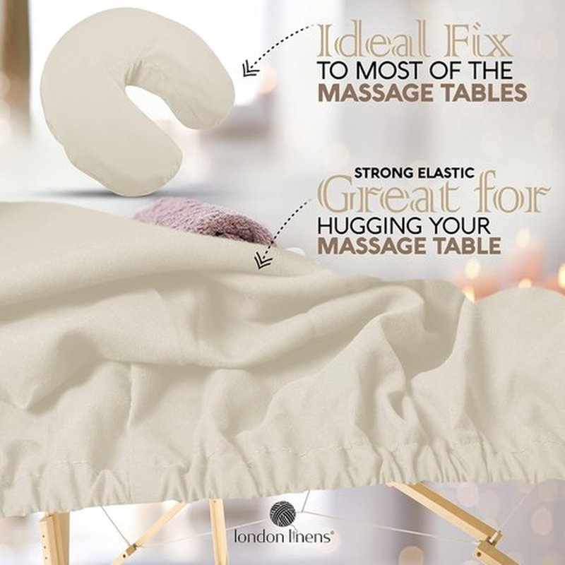 LONDON LINENS Soft Microfiber Massage Table Sheets Set 3 Piece Set - Includes Massage Table Cover, Massage Fitted Sheet, and Massage Face Rest Cover (Cream) Pack of 2