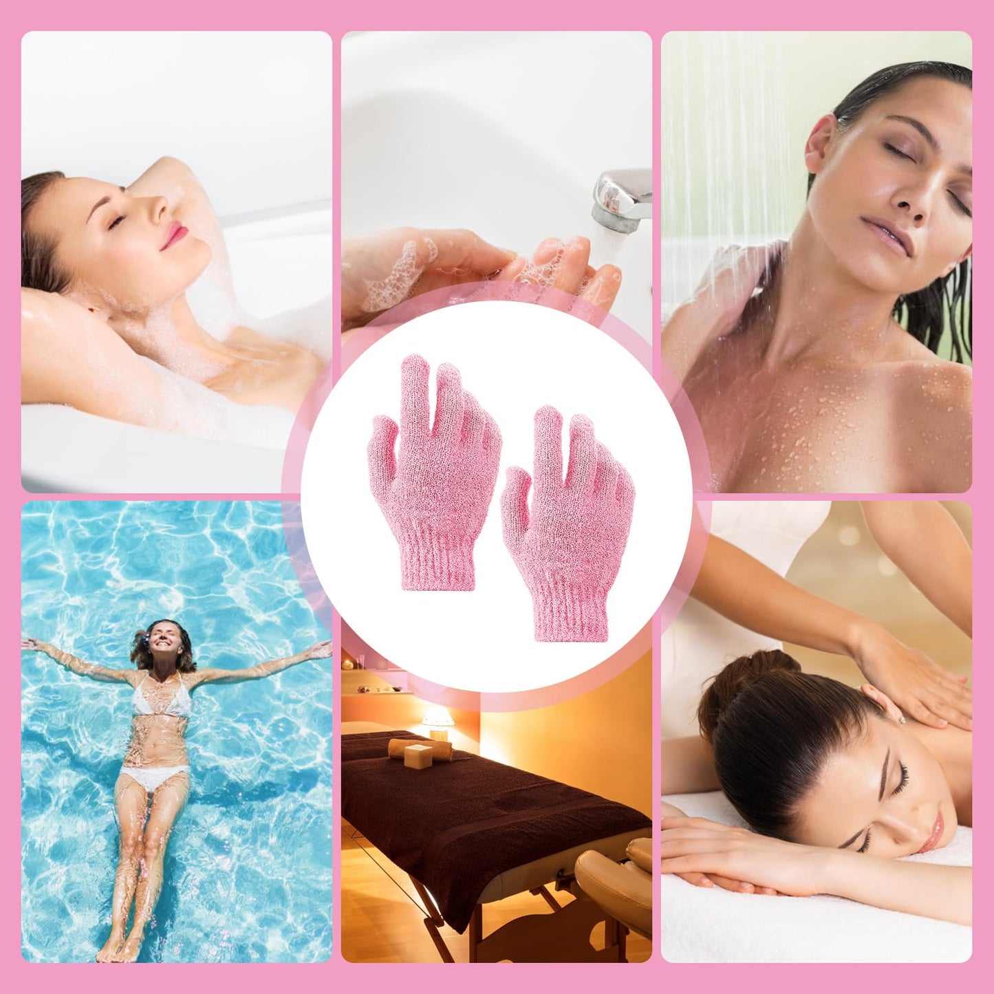 Sibba 2Pcs Exfoliating Wash Gloves Dual Texture Bath Gloves for Shower Body Scrub Exfoliating Mitt Dead Skin Remover Exfoliator Mitten Natural Body Loofah Washcloth (2pcs Pink)