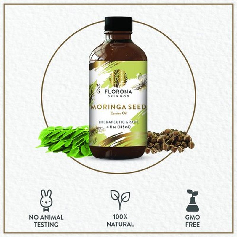 Florona Moringa Oil 100% Pure & Natural - 4 fl oz, for Hair, Face & Skin Care