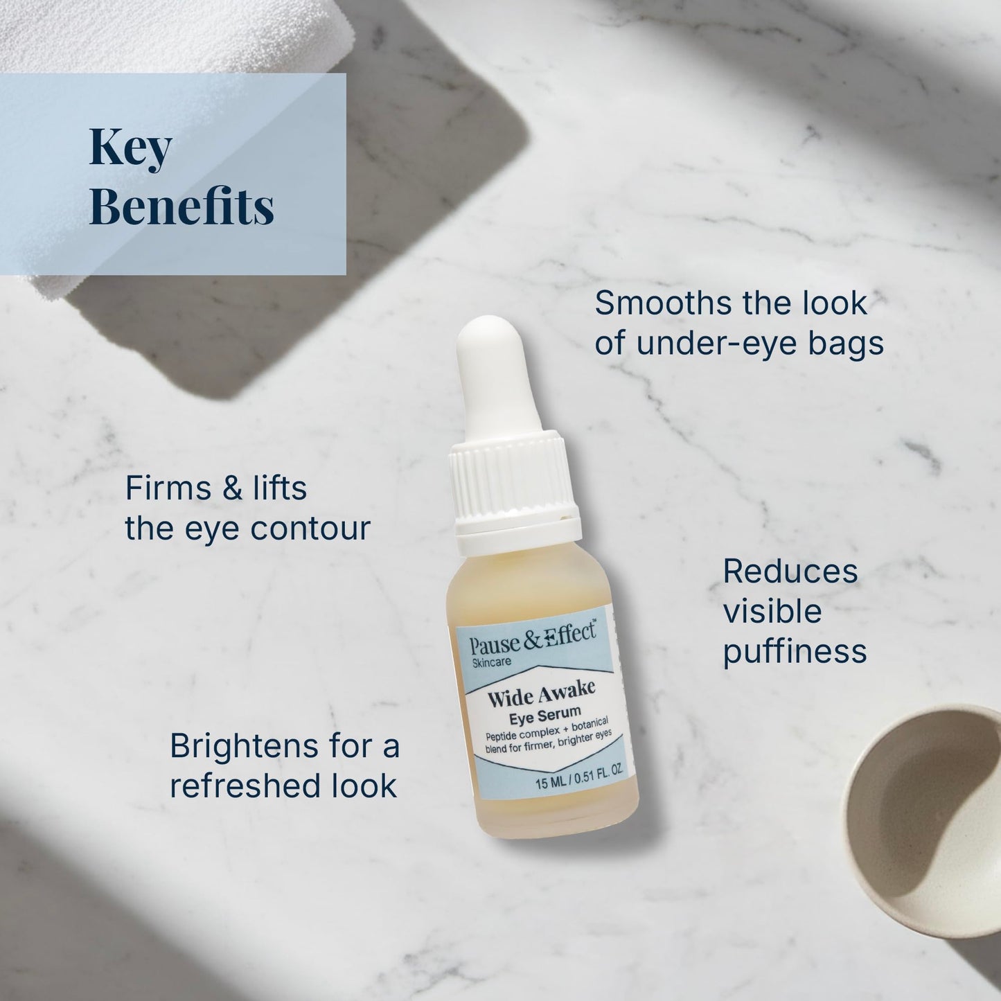 Pause & Effect Peptide and Ceramide Eye Serum for Dark Circles, Puffiness and Fine Lines — Lightweight Eye Treatment with Eyeliss, Genistein and Centella for Menopausal Skin, Women 40 Plus, 15ml