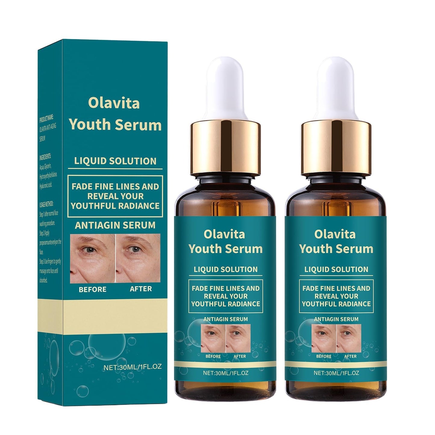 Olavita Liquid Solution Anti Aging Serum–Olavita Face Serum,Intensely firms skin,Smooths Fine Lines and Hydrates, For Women with Mature and Daily Skincare (2pcs)-Green
