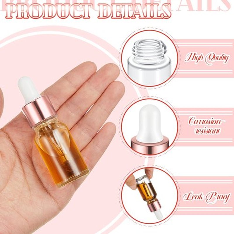 Didaey 100 Pcs Mini Glass Dropper Bottle Bulk, 10 ml Rose Gold Clear Essential Oil Dropper Bottles Small Tincture Empty Bottles Sample Containers Perfume Liquid Vials with Cap for Traveling