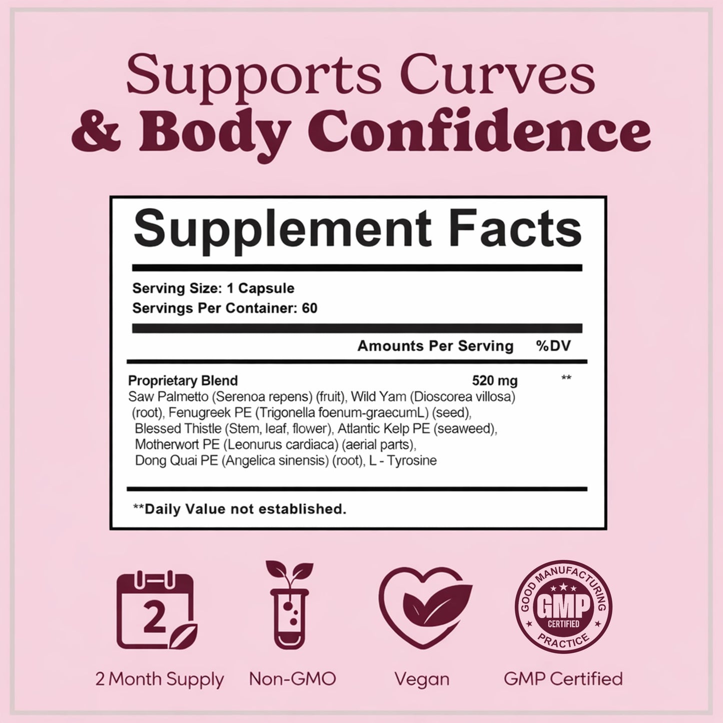 Pretty Privates Butt Enhancer Supplement - Works with Your Body for Curves and Body Confidence - Use with or Without Butt Cream - 60ct