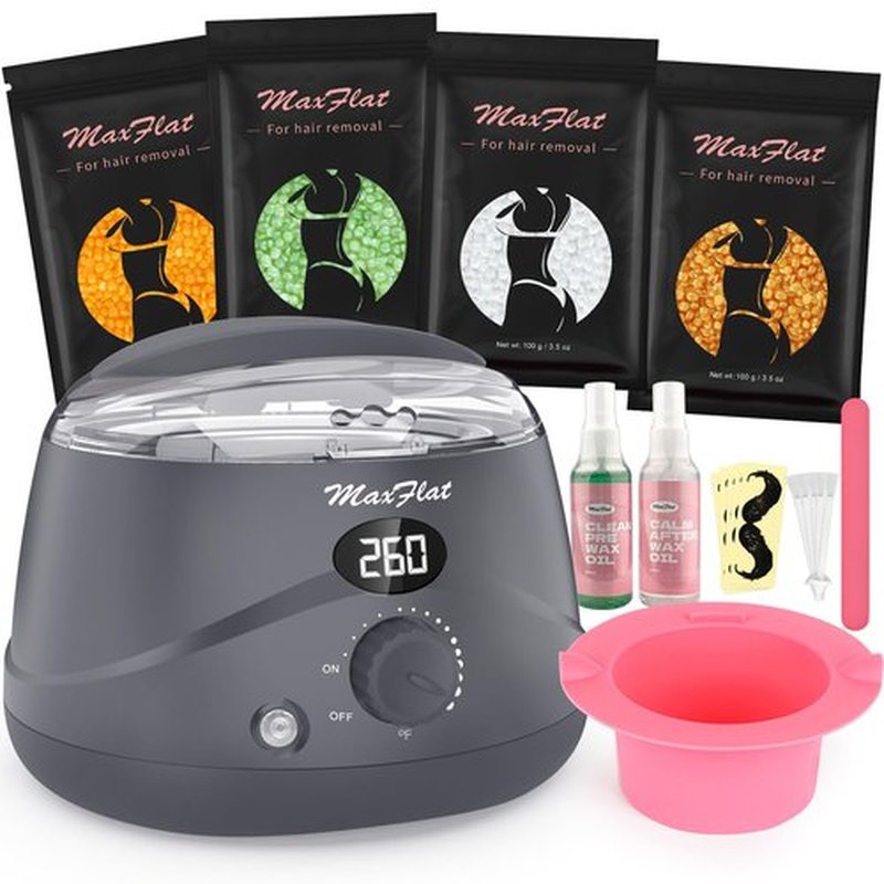 MaxFlat Dark Gray Waxing Kit, Wax Kit for Women Men with Upgrade Brazilian Wax, Digital Wax Pot, Hard Wax Kit for Full Body Armpit Leg Bikini Waxing