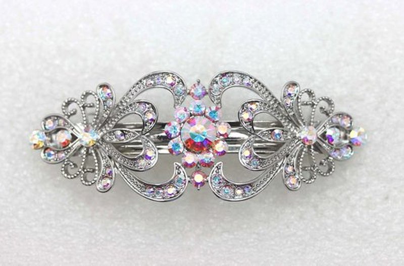Faship Gorgeous AB Crystal Hearts And Floral Hair Barrette