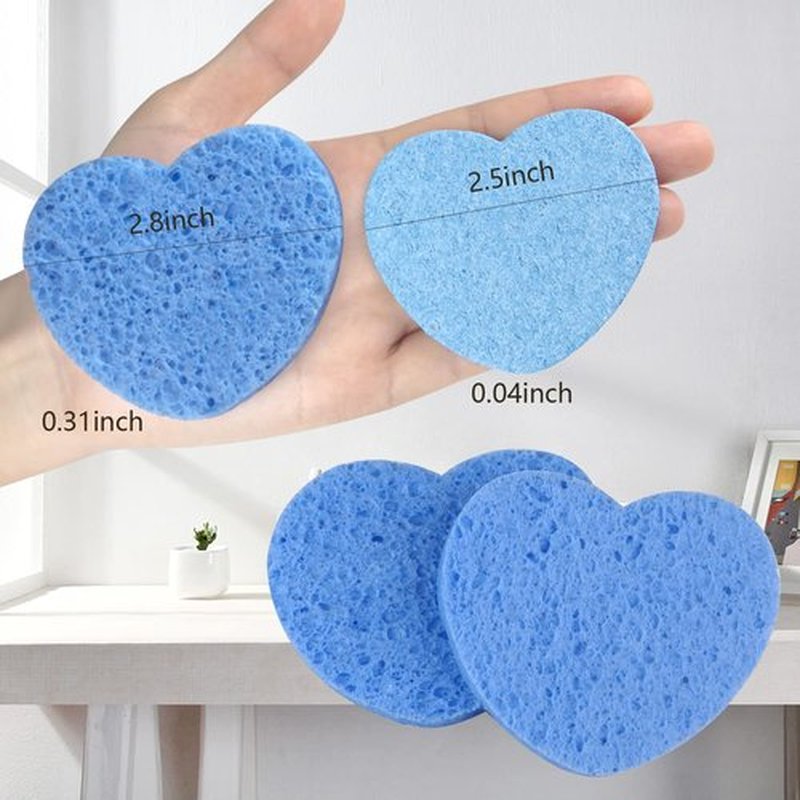 100-Count Compressed Facial Sponges for Estheticians Heart Shape Natural Cellulose Sponge Professional Cosmetic Spa Sponges for Face Cleansing, Massage, Pore Exfoliating, Mask, Makeup Removal, Blue