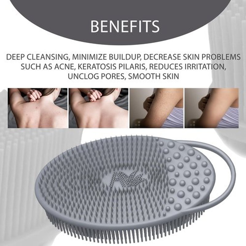 Avilana Silicone Exfoliating Body Scrubber – Dual-Sided Silicone Loofah for Shower, Body Scrubber for Men & Women, Gentle Loofa Alternative, Easy-to-Clean Silicone Body Scrubber (S2-Gray)