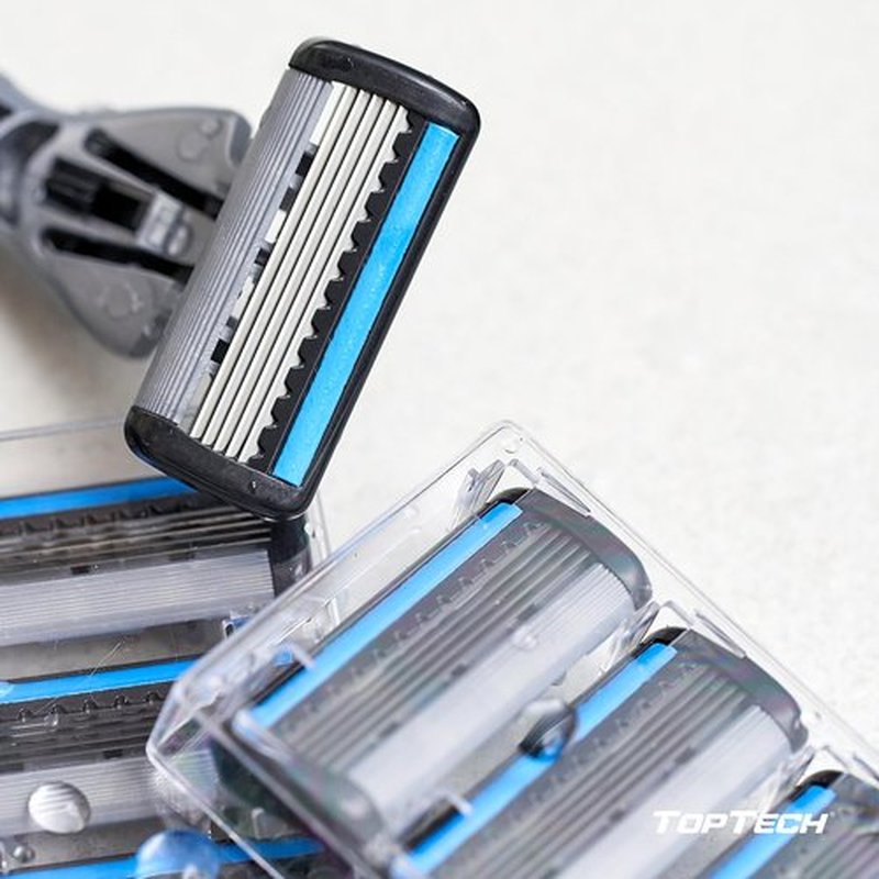 TopTech PRO 5 Razors for Men - Manual Shaving Razor & Replaceable Cartridges - 5-Blades Technology - 9 Count Pack (Handle + 8 Refills) - Soft Shave & Sharp Blades - Cost-effective Refill
