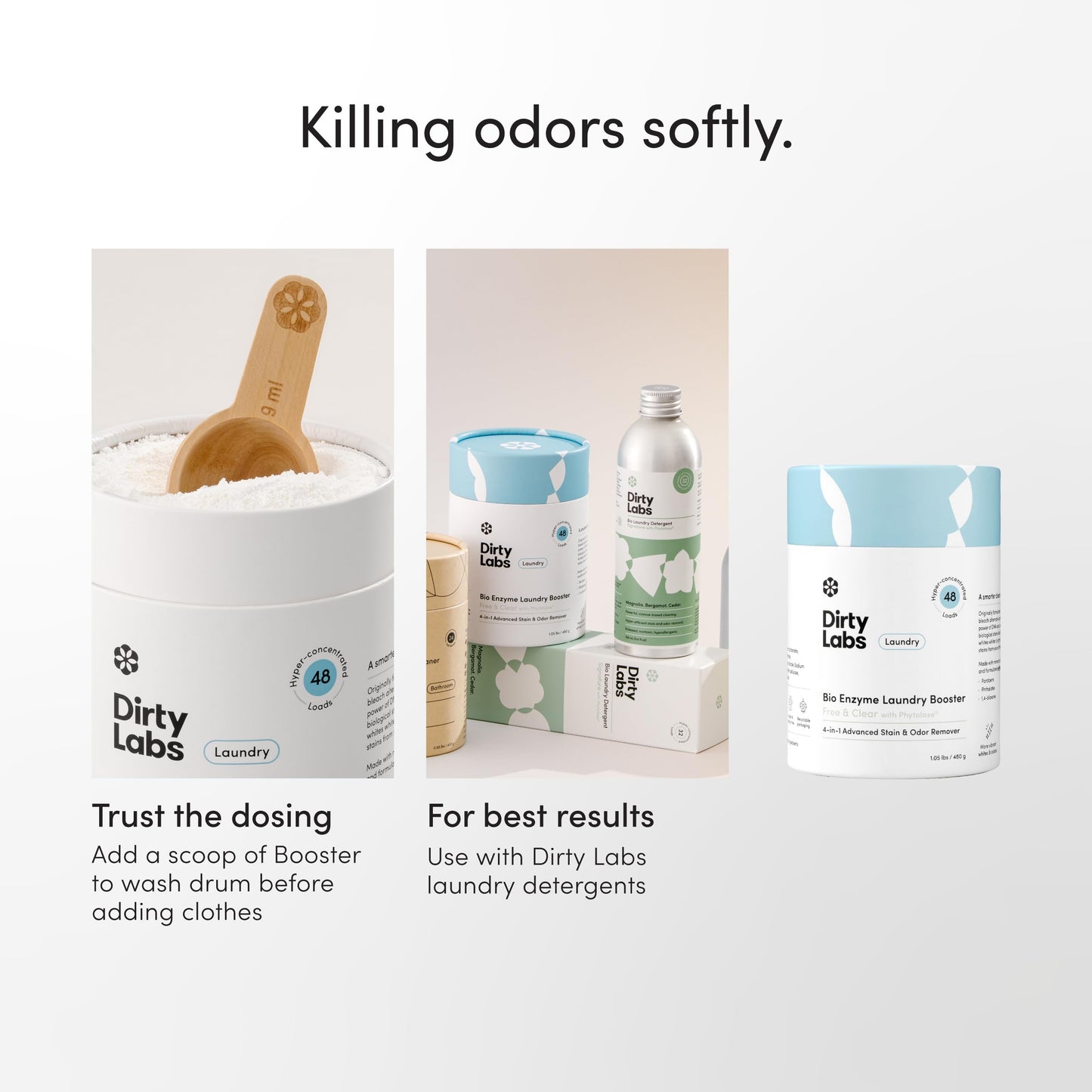 Dirty Labs | Scent Free | Bio Enzyme Laundry Booster | 48 Loads (1 lb) | Hyper Concentrated | High Efficiency & Standard Machine Washer | Nontoxic, Biodegradable | Stain & Odor Removal Enzyme Booster
