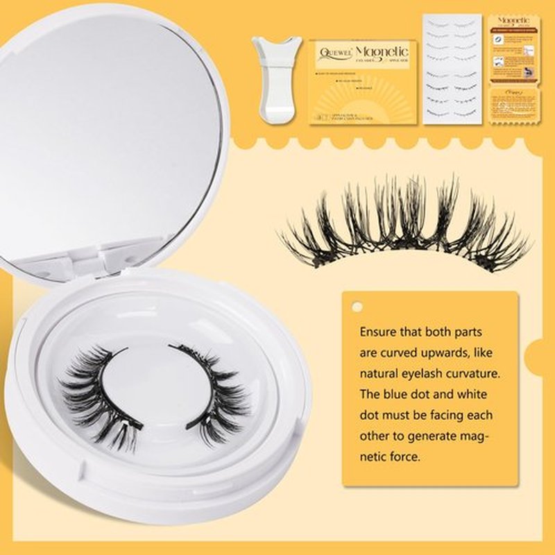 QUEWEL Magnetic Eyelashes, 1 Pair Reusable Magnetic Eyelashes with Applicator, Reusable Magnetic Lashes Kit with Applicator, No Glue Needed Eyelashes Magnetic(Magnetic Lashes-F)