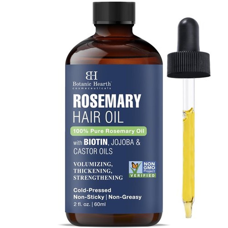 Botanic Hearth 100% Pure Rosemary Oil For Hair Growth Infused With Biotin | Hair strengthening Treatment | Nourishing & Volumizing | With Jojoba Oil & Castor Oil | Non GMO Verified | 2 fl oz