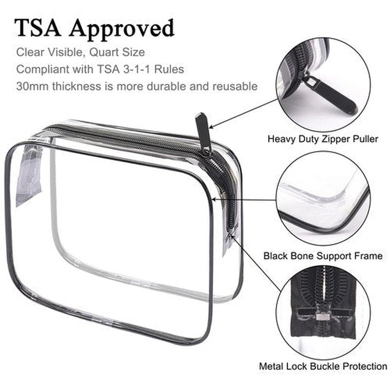 Lermende 2pcs Clear Toiletry Bag for Traveling, TSA Approved Travel Toiletry Bag, Carry On Airport Airline Compliant Bag Quart Sized Clear Makeup Bags for Travel (No-SC-Black)
