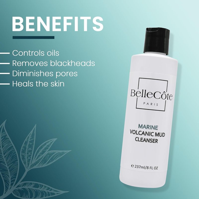 BelleCôte Paris Marine Volcanic Mud Face Cleanser - Detoxifying Clay for Oily & Combination Skin | Pore Reduction & Acne Treatment