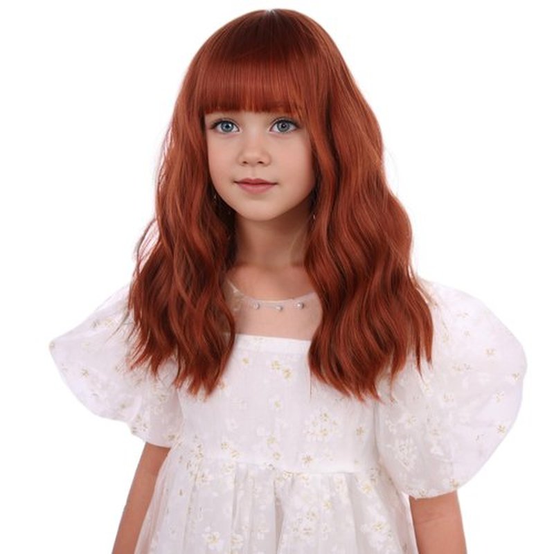DUDUWIG Kids Orange Wig Girls Short Dark Orange Wavy Curly Wigs Child Orange Wig with Air Bangs Synthetic Cosplay Hair Wig