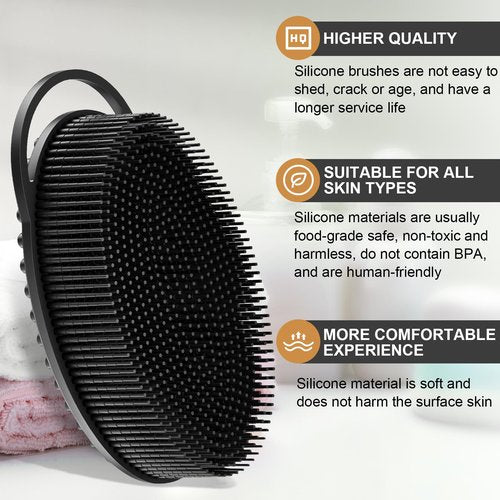 Metene 2 Pack Silicone Exfoliating Body Scrubber with Loop, Body Scrubber for Men and Women, Silicone Loofah for Shower, Soft Silicone Body Scrubber for Shower and Bath Skincare Routine(Black)