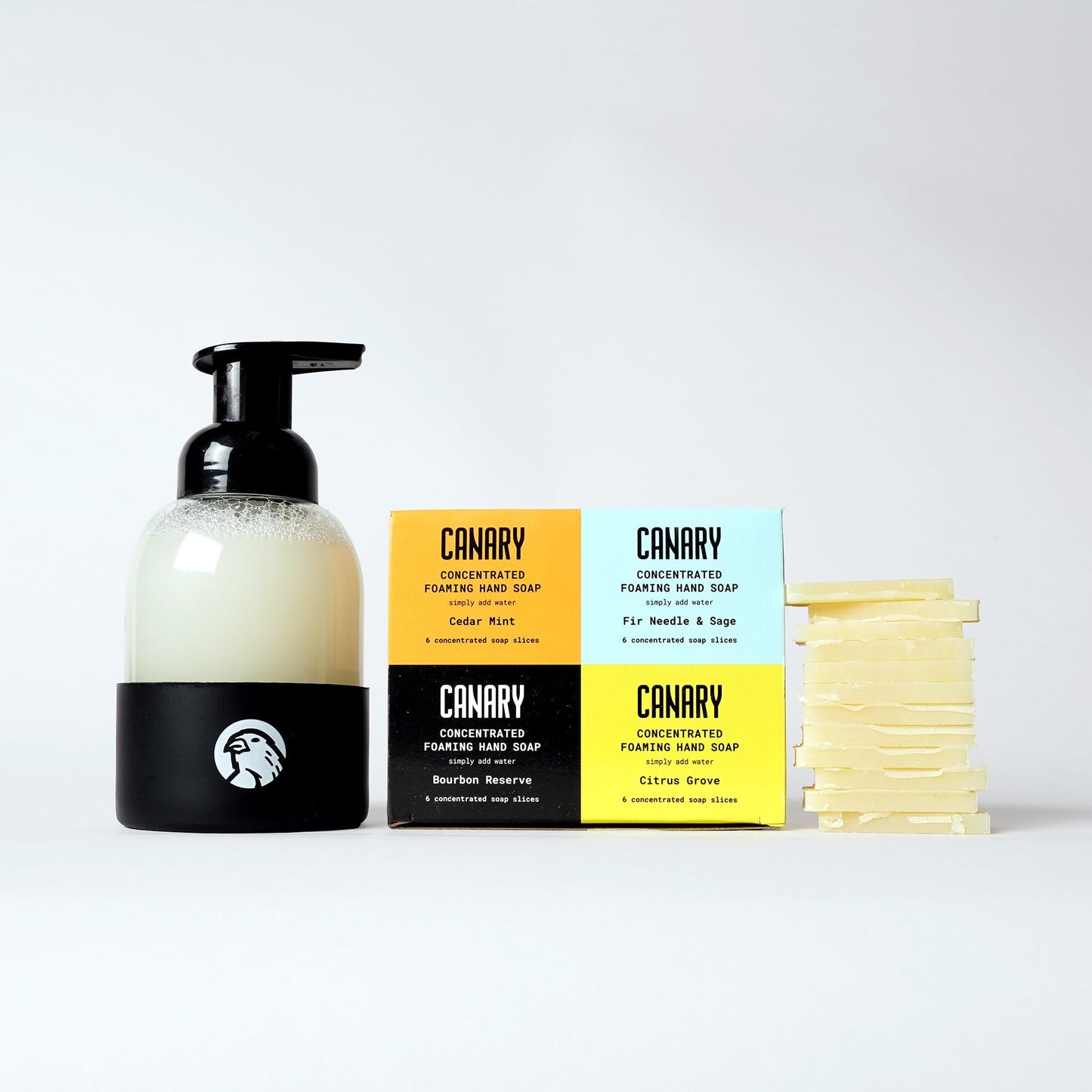 Canary 4-Scent Variety Foaming Hand Soap Refill Bars - Non-Toxic Refillable Zero Waste Hand Wash Concentrate with Coconut Oil - All Natural, Moisturizing, Organic (makes 24 bottles of liquid soap)