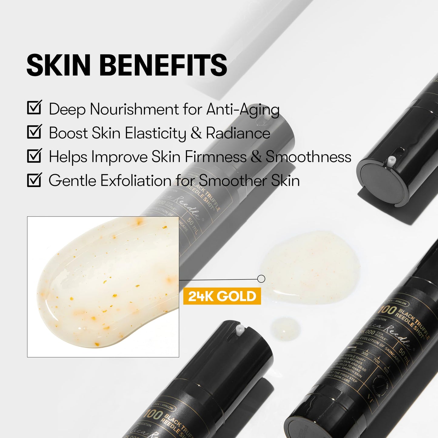 VT COSMETICS Black Truffle Reedle Shot 100 Serum with Black Truffle Extract & 24K Gold Spicule Microneedling Formula, Korean Skincare, 1.69 fl oz(50ml)