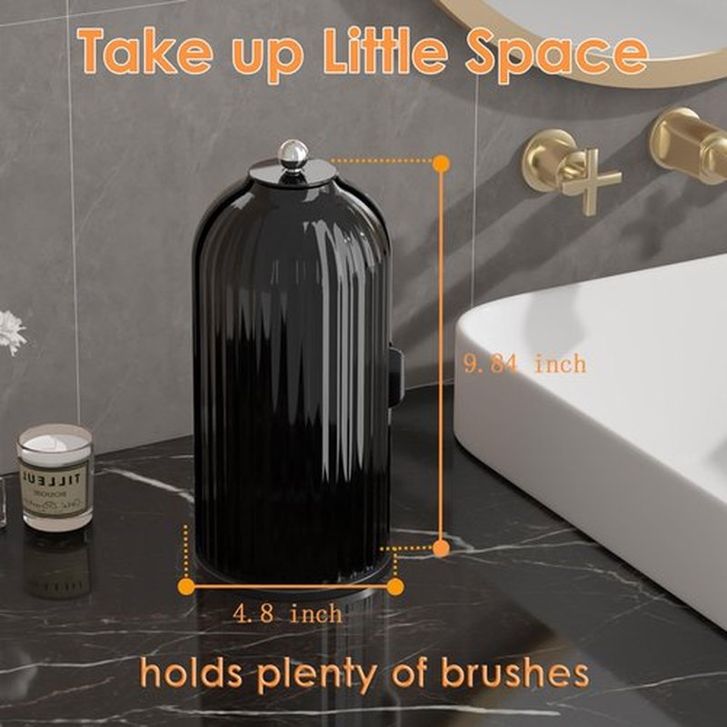 YOOLENS Makeup Brush Holder Organizer with Lid,360 Rotating Clear Dustproof Makeup Brushes Organizer for Vanity Desktop Bathroom Countertop, All Black