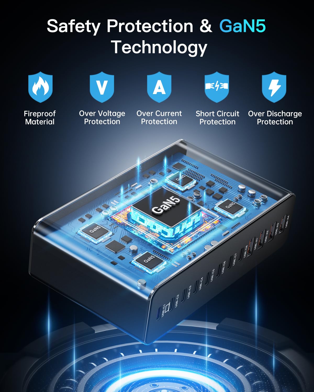 12 Ports Aluminum Alloy 380W Charging Station Fast USB C Charger Block