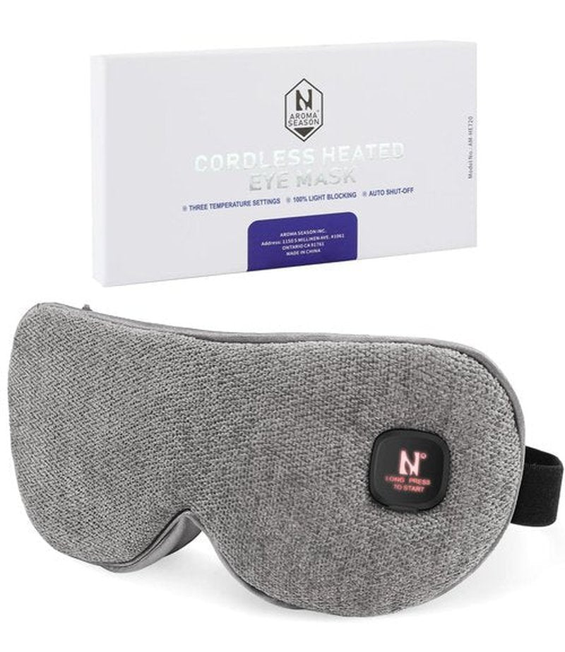 Aroma Season Cordless Heated Eye Mask for Dry Eyes Warm Compress for Stye Blepharitis Chalazion MGD,Relaxing Sleep Mask Machine Washable Perfect Light Blocked (Light Grey)