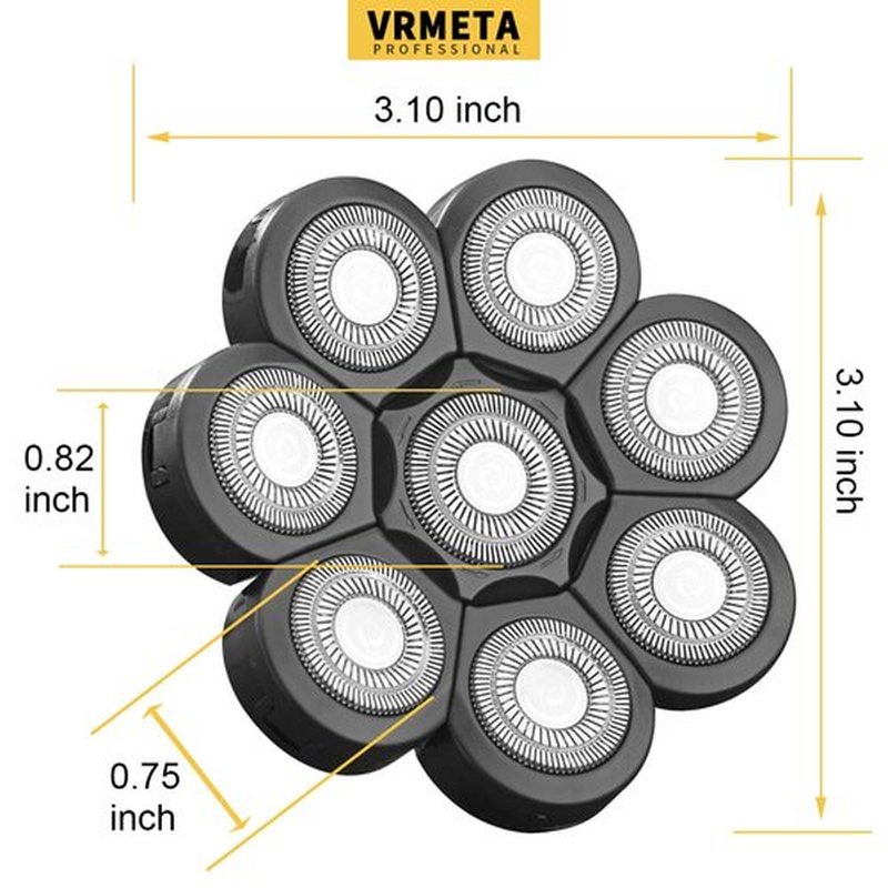 VRMETA Head Shaver Replacement Heads Floating Shaver Blades 8D Sharp Stainless Steel Men's Electric Shaver Replacement Heads for Electric Rotary Shaver (8 heads (Black)